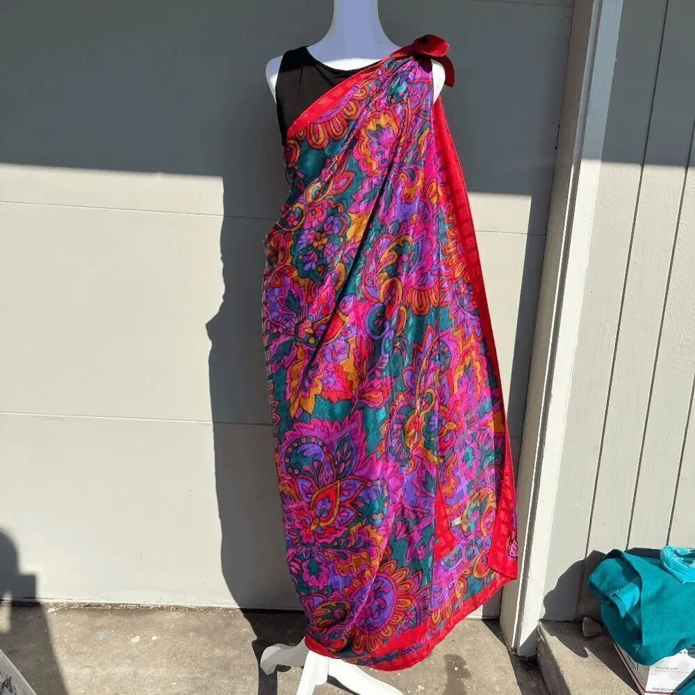 Vintage Jacques Vert Oversized Paisley Scarf Wrap Made in Italy 30% Silk
